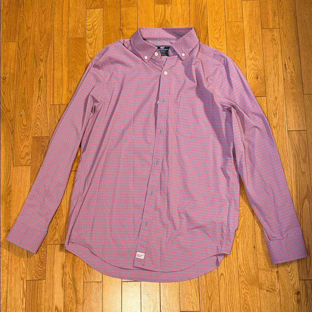 Vineyard Vines Men's Pink and Blue Checkered Shirt